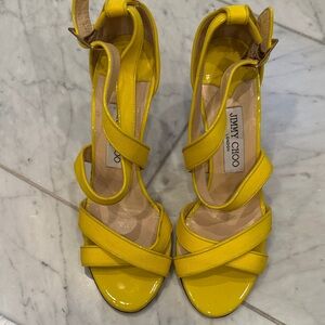 Jimmy Choo Yellow Patent & Leather Strappy Sandals